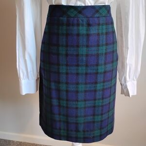 J. G. Hook Wool Pencil Skirt Blue Green Tartan Plaid Classic Vintage Size 10
